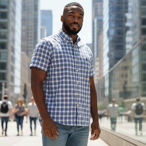 Ralph Lauren Men’s Short Sleeve Shirt – XL Tall (XLT) – Blue & White Plaid – Str